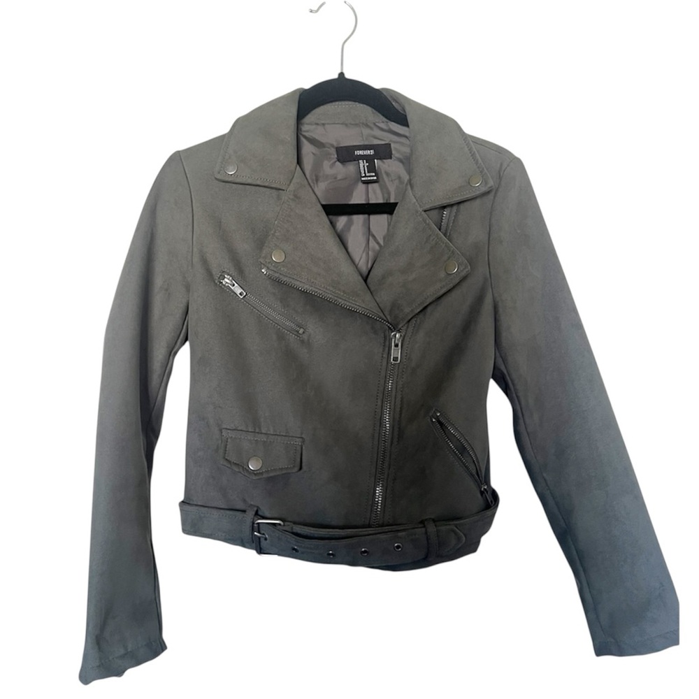 Forever 21 Faux Suede Gray Moto Biker Jacket